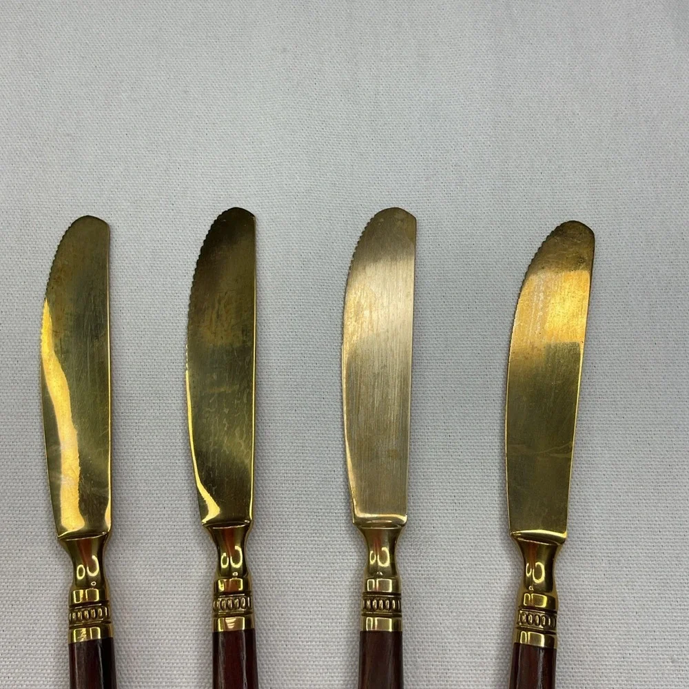 Pottery Barn Rosewood Knives Golden Bronze Flatware Cutting Dinner 4 Pcs